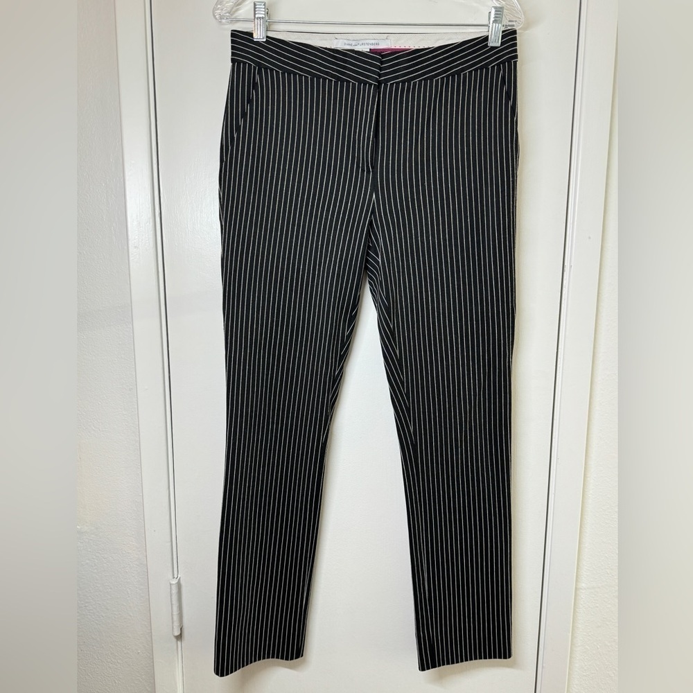 Diane Von Furstenberg Black White Pinstriped Work Office Trouser Pants Size 6